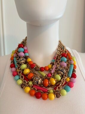 NWOT Multicolor Beaded Statement Necklace - Bold Mixed Color Design